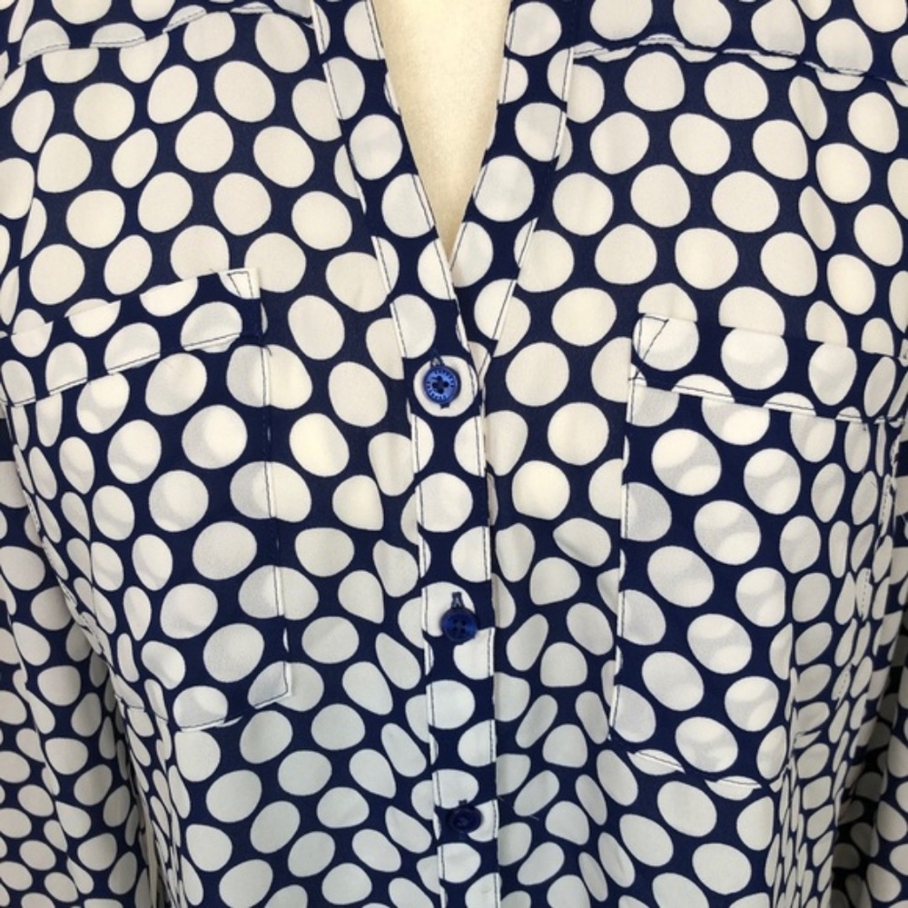 Express Blue & White Polka Dot Button Down Blouse - Picture 5 of 8